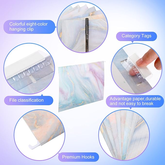Estune 32 Pcs Marble Decorative Hanging File Folders Letter Size Cabinet File - Image 3