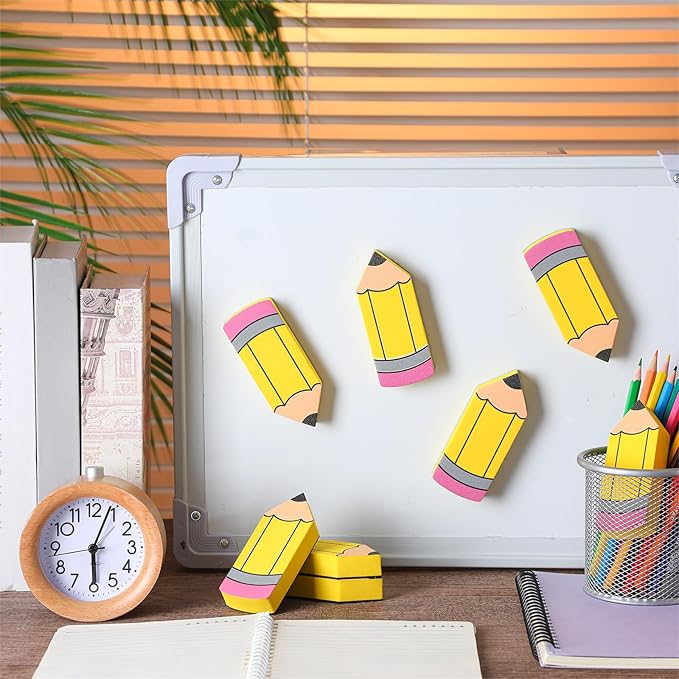 Kolldenn 8 Pcs Back to School Pencil Shaped Magnetic Dry Erase Erasers - Image 5