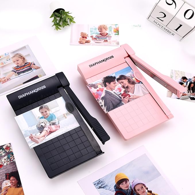 Guillotine Paper Trimmer, Mini Compact Paper Cutter, 1/4-Inch Grid for Precision Cutting, Straight Cuts Up to 3 Sheets, Perfect for Photos,Coupons,Card Making and Small Craft Projects (Pink)-DeskLoop Office