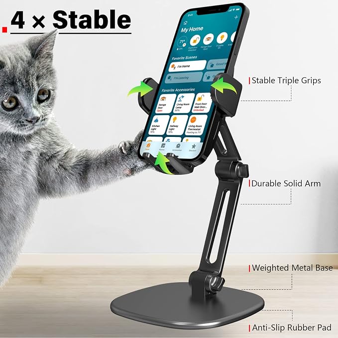 APPS2Car Phone Stand for Desk Adjustable Height 360 Degree Rotation Heavy Base - Image 2