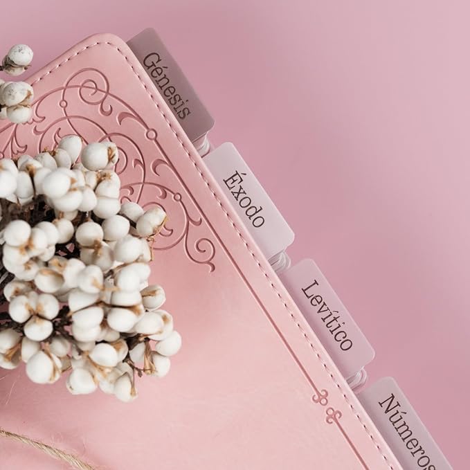 UPAFEXXI-Spanish Laminated Bible Tabs for Women and Men(Gold Foil Embossed Lettering) Pestañas de la Biblias, 80 Reposition Large Print tabs, Easy to Read and Apply(Pink)-DeskLoop Office