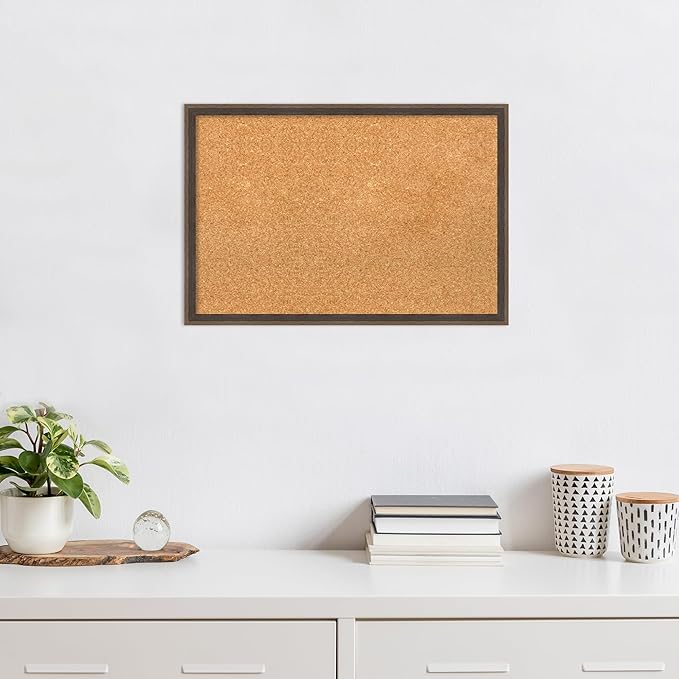 Amanti Art Natural Cork Board for Wall, 17x25 Vision Board with Brown Wood Frame, Medium Corkboard Office Decor for Home Organization, Modern Contemporary Corkboard Pinboard to display items for home-DeskLoop Office
