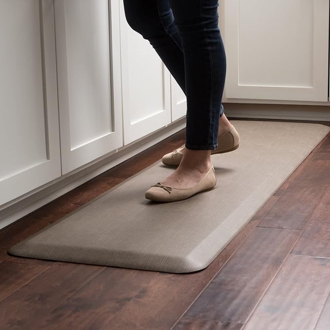 GelPro Ergo-Foam Cushioned Anti-Fatigue Standing Kitchen Floor Mat, Padded Stain-Resistant, Waterproof, Non-Slip Comfort Padded Desk/Office Mat - 20" x 72", Grasscloth Pecan-DeskLoop Office
