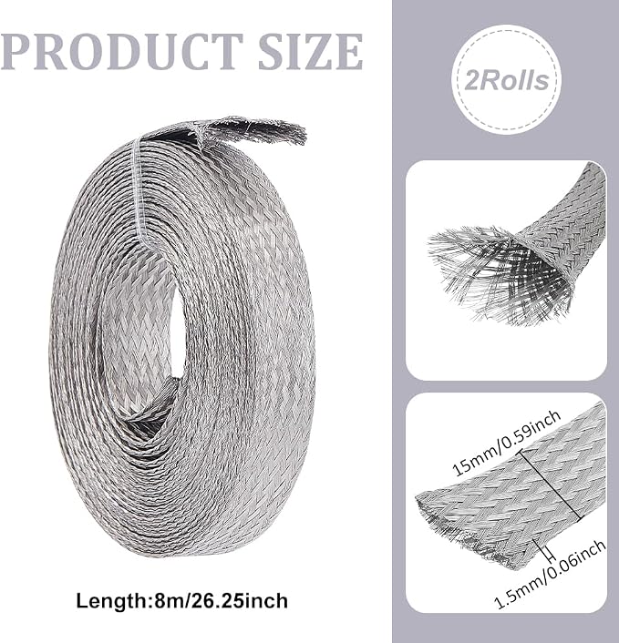 UNICRAFTALE 3/5 inch Wide Braided Sleeving Braid Stainless Steel Cable Wire - Image 3