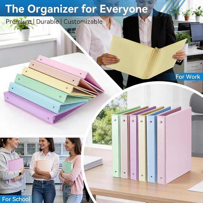 SUIN 1-inch 3 Ring Binder with 2 Interior Pockets, and School Use, 6 Pack Brush - Image 7