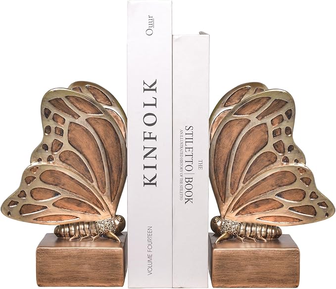 Vintage Brown Butterfly Bookends, Resin Book Ends by Kakizzy