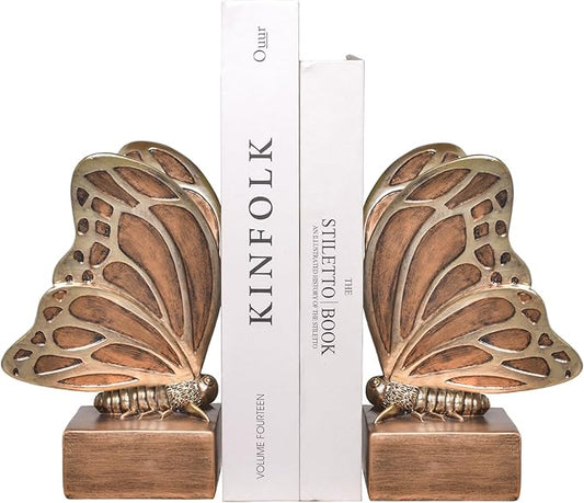 Vintage Brown Butterfly Bookends, Resin Book Ends by Kakizzy
