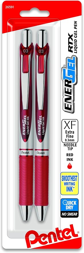 Pentel Gel Ink Pen, EnerGel RTX Retractable Gel Pen, Needle Tip, Extra Fine by PentelofAmerica