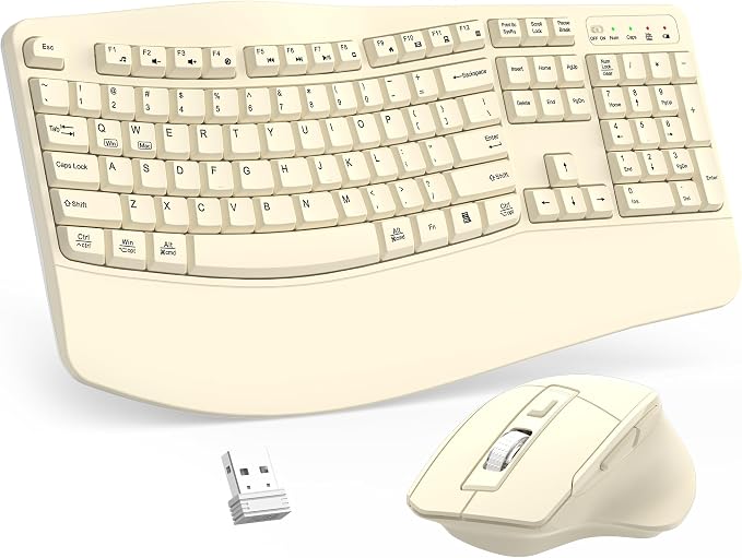 Wireless Keyboard and Mouse Combo, Ergonomic Wave Keys | 2.4G Full Size Wave by Unknown