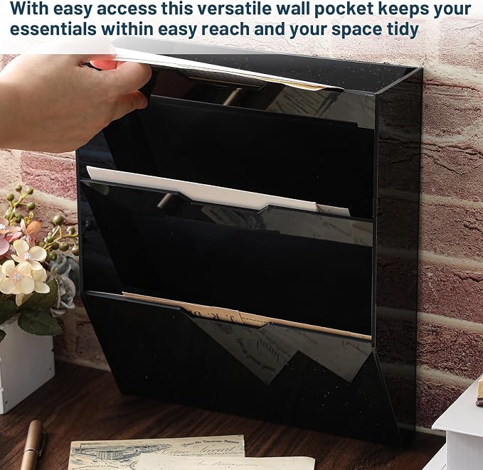 Chunful 3 Tier Mail Sorter Letter Wall Holder Black Acrylic Wall Mounted Mail - Image 4