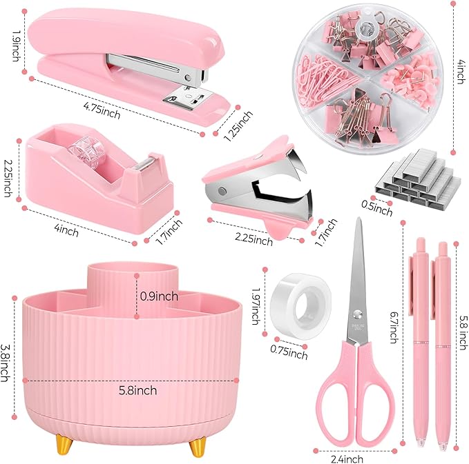 SKYDUE Pink Desk Accessories 10Pcs, Rotating Pen Holder - Image 6