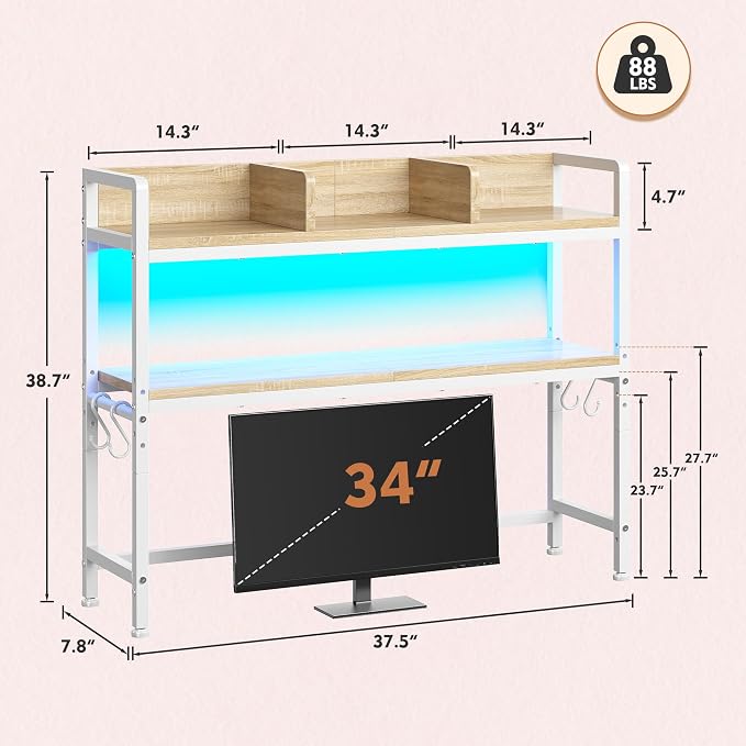 REIBII 2-Tier Desk Shelf with LED - Image 2