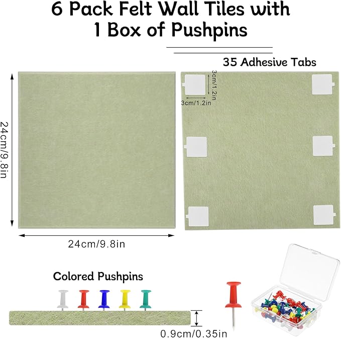 Thboxes Large Cork Board 28" x 19", 6 Pack Felt Wall Tiles - Image 3