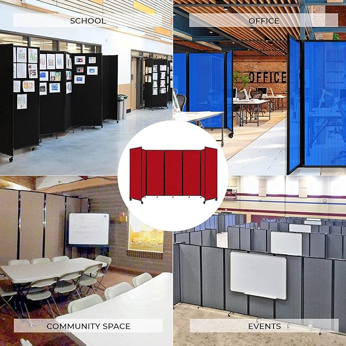 Versare Room Divider 360 Portable Wall Partition | Folding Panels | Large Freestanding Divider | Locking Wheels | Temporary Room Separator | 25' x 7'6'', Black