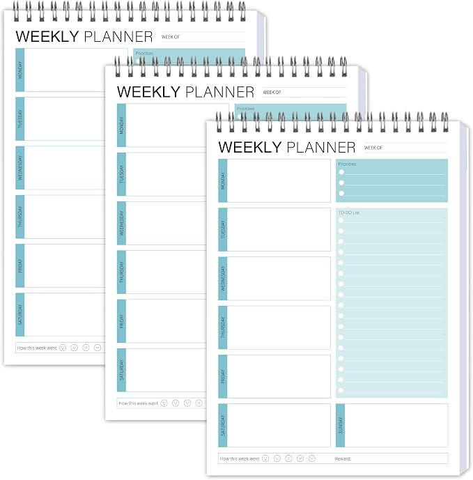 3PC Weekly Planner Notepad, Spiral To Do List Undated Planning Pad, Weekly by KAICNPAPER