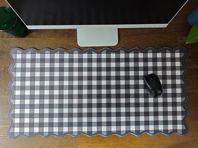 Scalloped‌ Black Desk Mat Checkered Gingham Cute XXL Large Gaming Mouse Pad - Image 6
