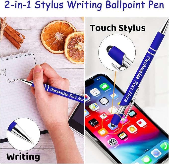 Personalized Pens Bulk 500 with Name Custom Engraving Ballpoint Pens with Stylus Tip Customized Smooth Writing Pens Personalized Gifts for Anniversary Birthday or Graduation(Blue,Black Ink)