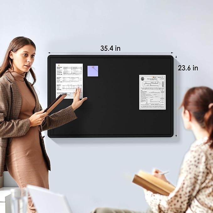 MaxGear Large Bulletin Board 36" x 24", Foldable Felt Board Vision Board Supplies, Cork Board for Office, Home, School, Small Pin Boards for Walls Decorative Display Board Black-DeskLoop Office