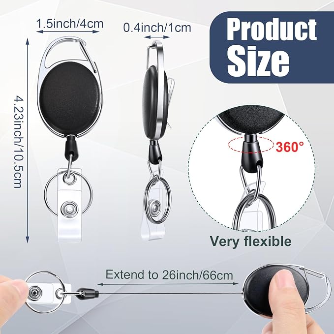 Honoson 30 Pcs Black Heavy Duty Retractable Badge Reels Batch ID Badge Holder - Image 2