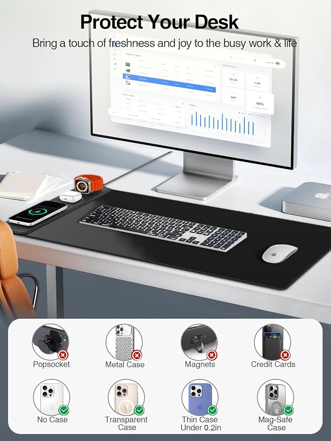 Mouse Pad with Magnetic Wireless Charging, Large Desk Mat, Non-Slip Mouse Mat - Image 4