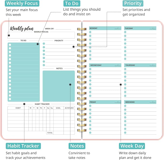 Undated Weekly Planner, Weekly To Do List Notebook - Image 2