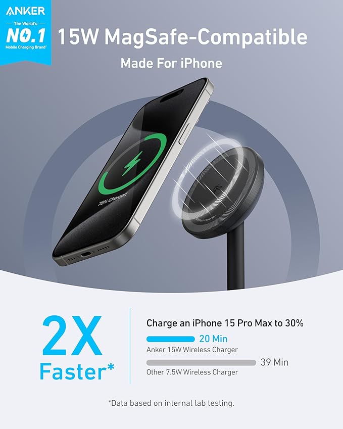Anker MagGo iPhone 17 MagSafe Charger Compatible Stand, 15W Fast Magnetic - Image 2