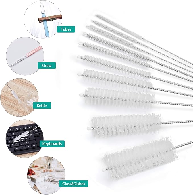CiaraQ Bottle Cleaning Brushes, 8 Inch Nylon Tube Brush Set | White Cleaner - Image 2