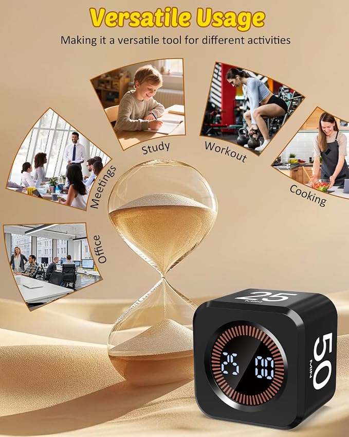 Digital Pomodoro Timer Cube 5/10/25/50min, Visual Productivity Flip Timer - Image 8
