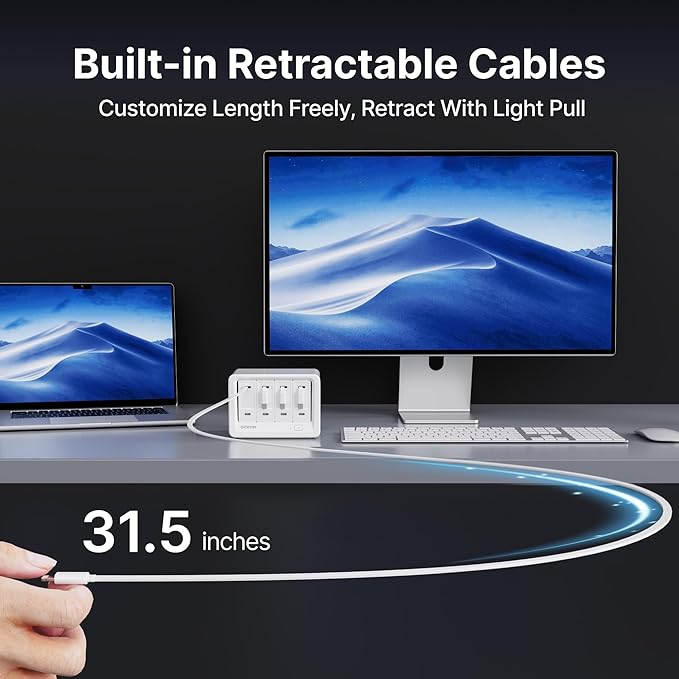 12-in-1 Desktop Charging Station with 3 Retractable Type-C Chargers and 1 Lightning Charger, 40W USB-C Power Strip with 31.5in Cable, Extension Cord with 1020J Surge Protection for Home Office-DeskLoop Office