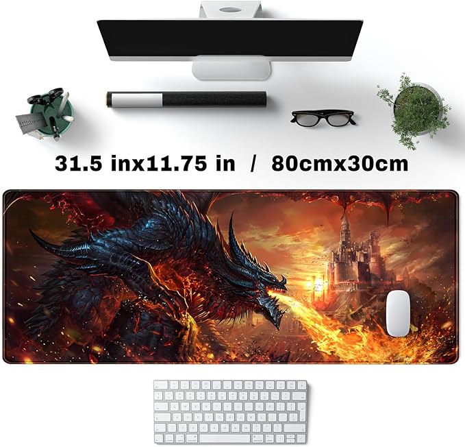 Japanese Desk Mat Dragon Castle Desk Pad Game Aesthetic Mouse Pad Large Gaming Mousepad Extended Keyboard Pad 31.5 x 11.8 in Laptop Computer Mouse Keyboard Mouse Pads for Desk Decor Mat.-DeskLoop Office
