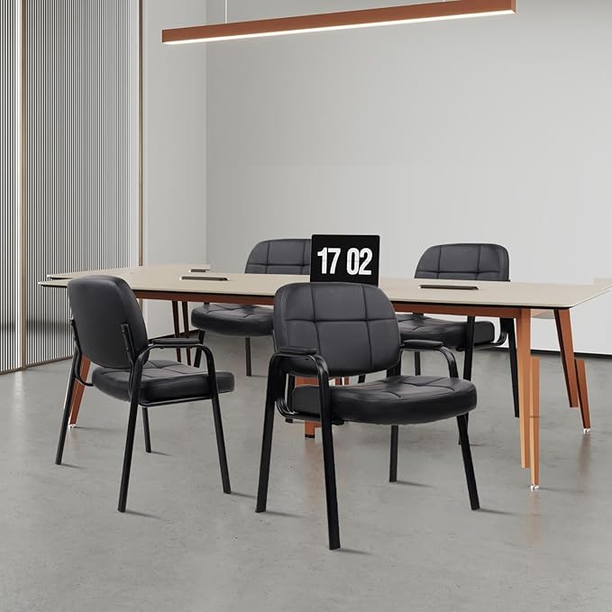 CLATINA Big & Tall 500 lbs Waiting Room Guest Chair, Leather Office Reception Chair No Wheels with Padded Arms for Elderly Home Desk Conference Room Lobby Side Salon Clinic, Black(4 Pack)-DeskLoop Office