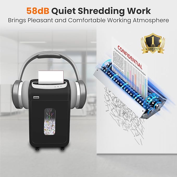 Paper Shredder for Home Office Heavy Duty with 60 Mins Running with US Patented Cutter,Shred CD/Card with Extra Large Bin,AUTO Jam Proof(ETL) (25-Sheet Cross Cut)-DeskLoop Office