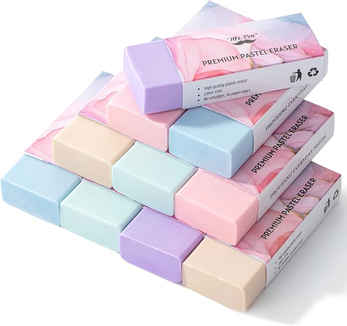 Mr. Pen- Pencil Eraser, 10 Pack, Pastel Colors | Large Latex Free Vinyl Block by MrPen