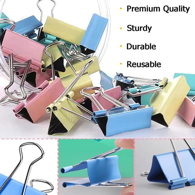 Extra Large Binder Clips 2 Inch (48 Pack), Colored Big Paper Clamps with Box Giant Binder Clips for Office and Home Supplies-DeskLoop Office