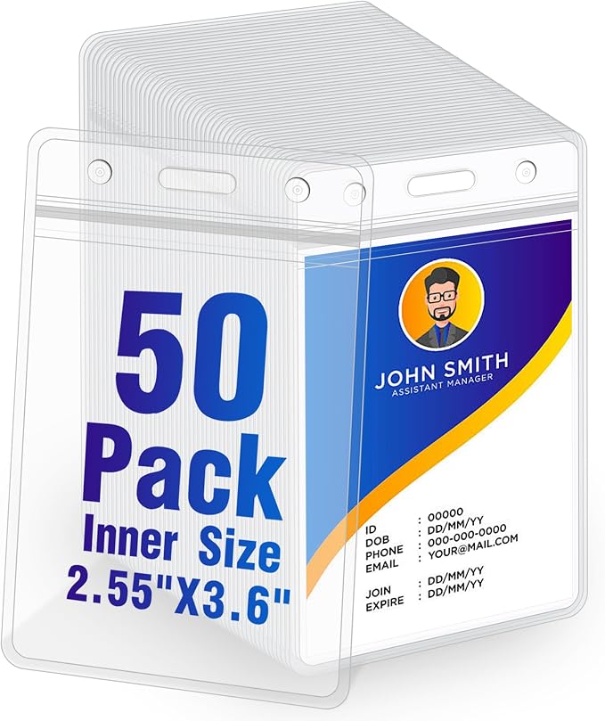 50Pack Vertical ID Badge Holder by LIEMAND