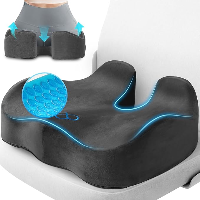 Seat Cushion, Gel Chair Cushions, Office Chair Cushions, Anti-Slip Bottom & Removable Cover Tailbone Pain Relief Cushion, Memory Foam Seat Cushion for Office, Wheelchair, Car (Grey)-DeskLoop Office