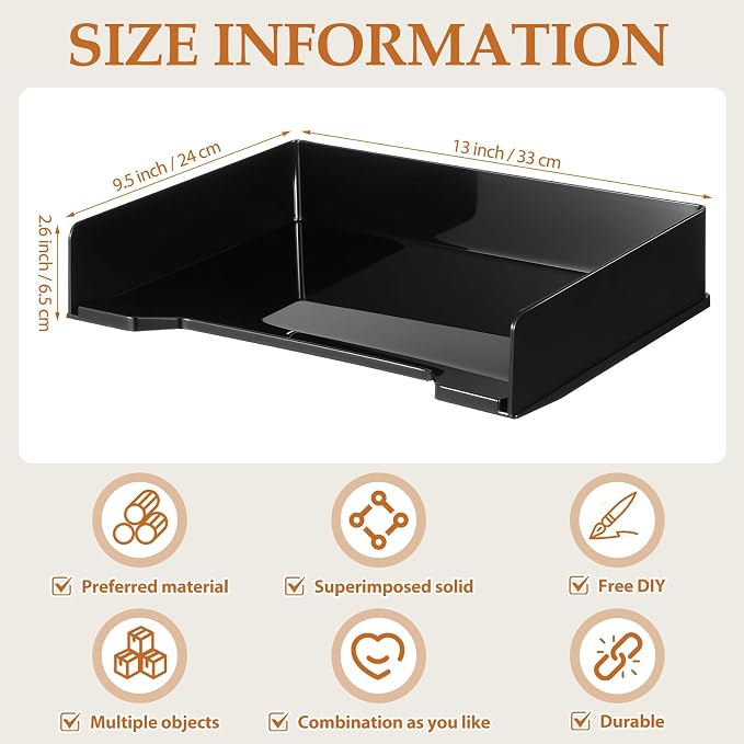 DoubleFill 6 Pcs Stackable Letter Tray Rectangular Plastic Desk Organizer 13 x - Image 3