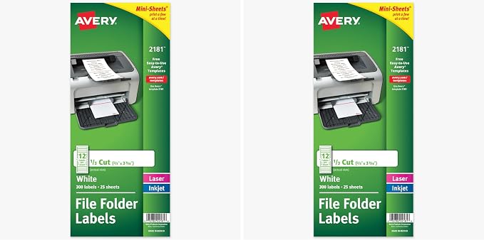 Avery Mini-Sheets File Folder Labels, Permanent Adhesive, Matte White, 2/3" x by Avery