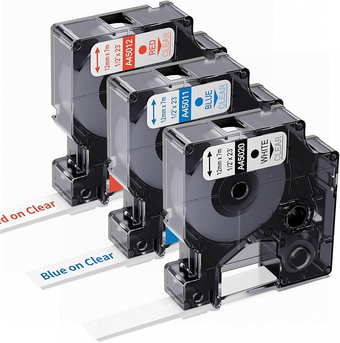 3-Pack Replace for Dymo D1 Label Tape 1/2 Inch 23Ft Blue/Red/White on Clear | by Freshworld