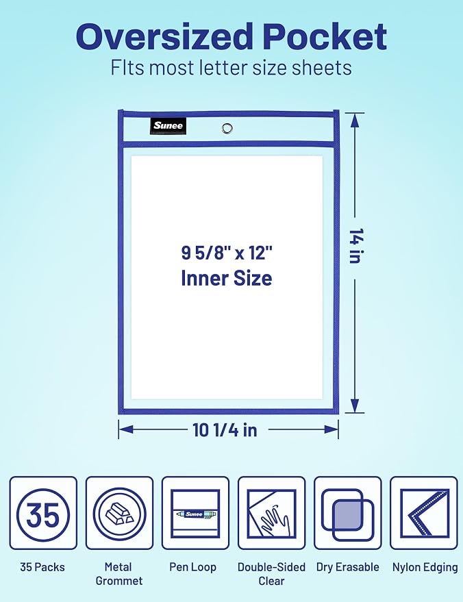 SUNEE 35 Packs Oversized Reusable Dry Erase Pocket Sleeves - Image 2