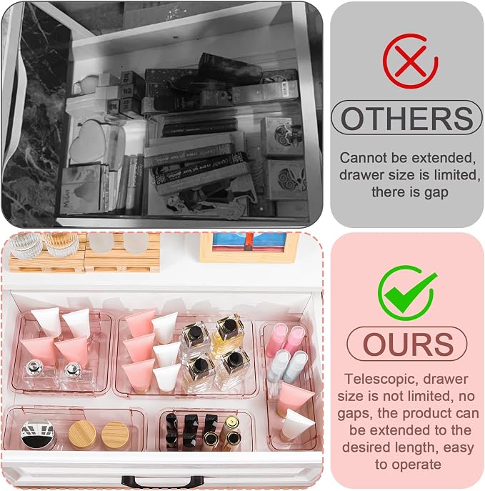 25 Pcs Clear Drawer Organizer, Adjustable Drawer Storage Box, 3-Size Desk - Image 4