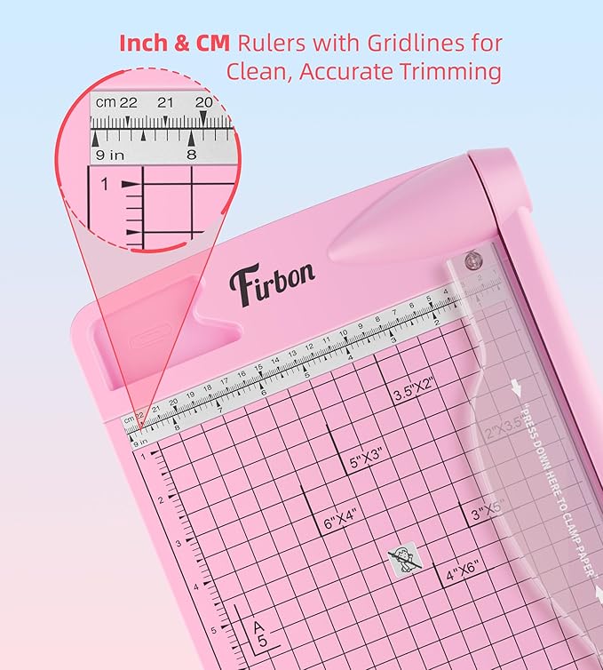 Firbon 12" Guillotine Paper Cutter, Heavy Duty 12-Sheet Capacity Trimmer for Cardstock, Photos, Scrapbooking, Office, Classroom, Studio (Pink)-DeskLoop Office