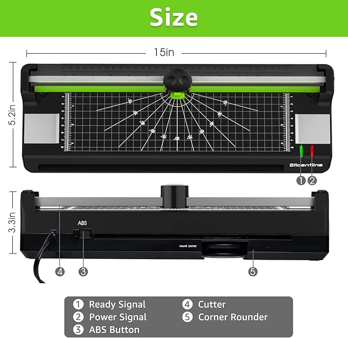Laminator Machine for A3/A4/A6, Thermal Laminating Machine for Home Office School Use with 50 Pouches, Paper Trimmer and Corner Rounder (Green)-DeskLoop Office