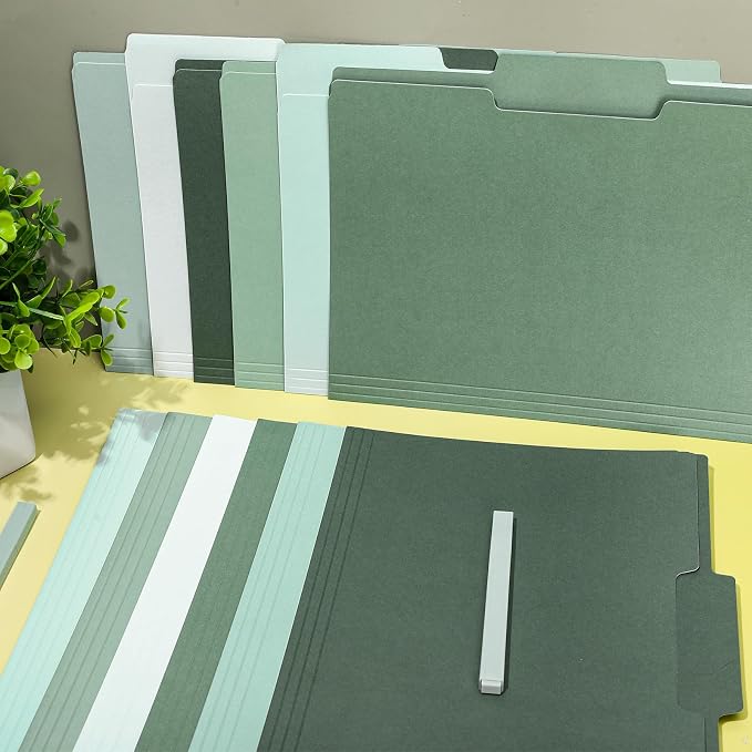 Whaline 24 Pack Sage Green File Folders Letter Size 6 Colors Gradient Green - Image 5