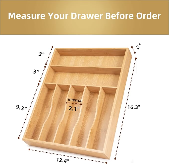 Besilord Silverware Organizer Kitchen Drawer Organizer Utensil Organizer Bamboo - Image 2