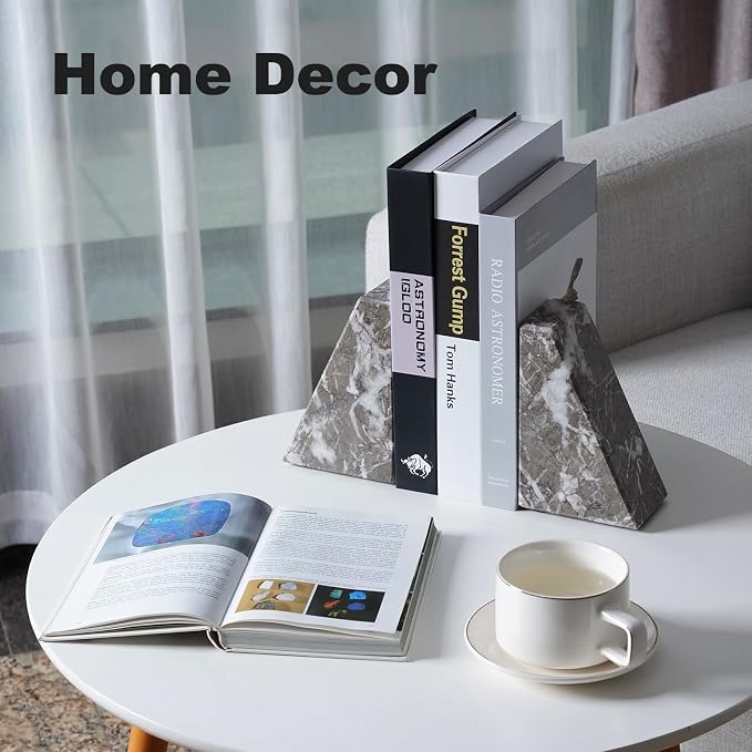 Marble Bookends for Heavy Books, Decorative Bookends for Shelves, Durable and - Image 2