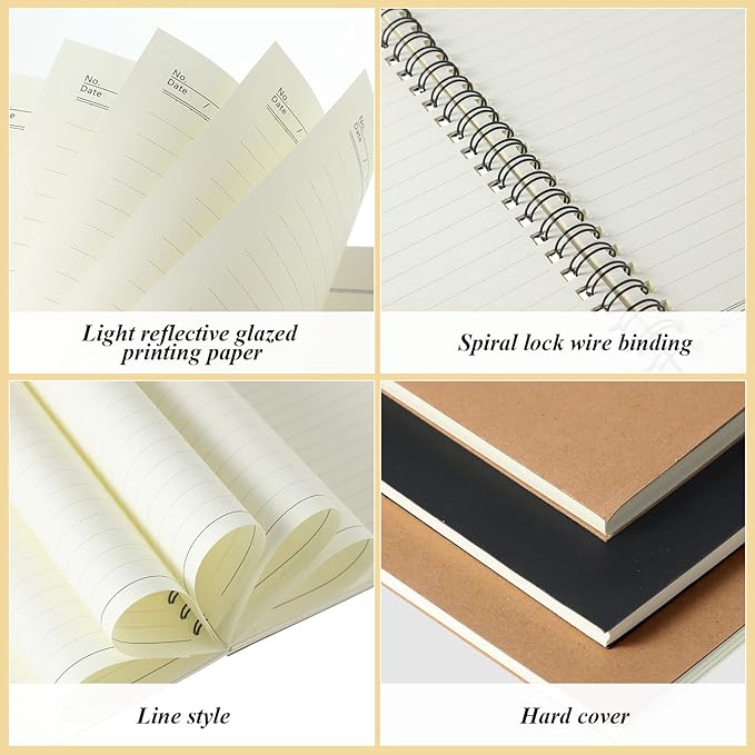 12 Pack Small Spiral Notebook A5 Lined College Ruled Spiral Journal Notebook 5.5 x 8.3 Inch Kraft Cover, 120 Pages for Work Students Office Business(Brown, Black)-DeskLoop Office