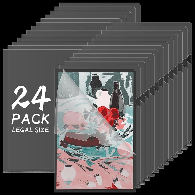 24 Packs Legal Size Clear Project Pocket Sleeves 9”x14.5”L-Type Plastic Folders by XUWAIDSGN