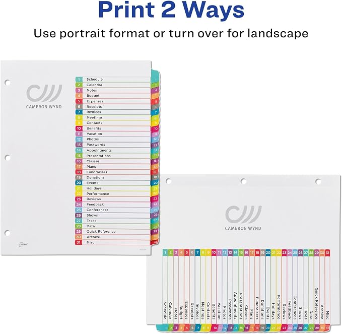 Avery 1-31 Dividers for 3 Ring Binders, 31 Tabs per Set, Customizable Table of - Image 3