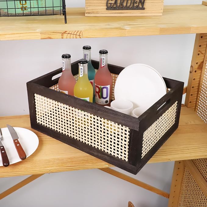 Desktop Storage Basket, Sundry Office Drawer Storage Box, Wood Frame Storage - Image 6